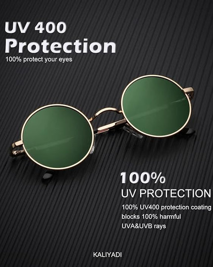 KALIYADI Round Polarized Sunglasses for Men Women Retro Metal Hippie Circle Style Sun Glasses UV Protection