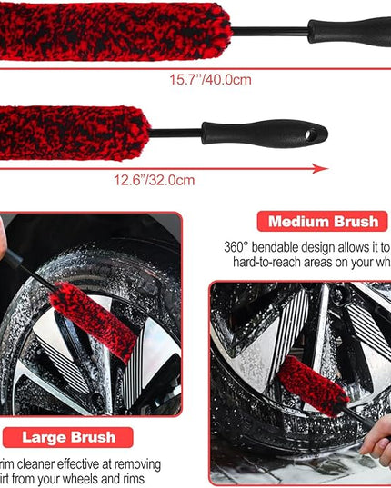 12Pcs Wheel Brush Kit for Cleaning Wheel and Tire, Wheel and Rim Brush, Car Detailing Brushes, Tire Brush, Bendable & Durable Car Wheel Rim Cleaner Brush Set,Car Detailing Cleaning Brush Supplies Kit