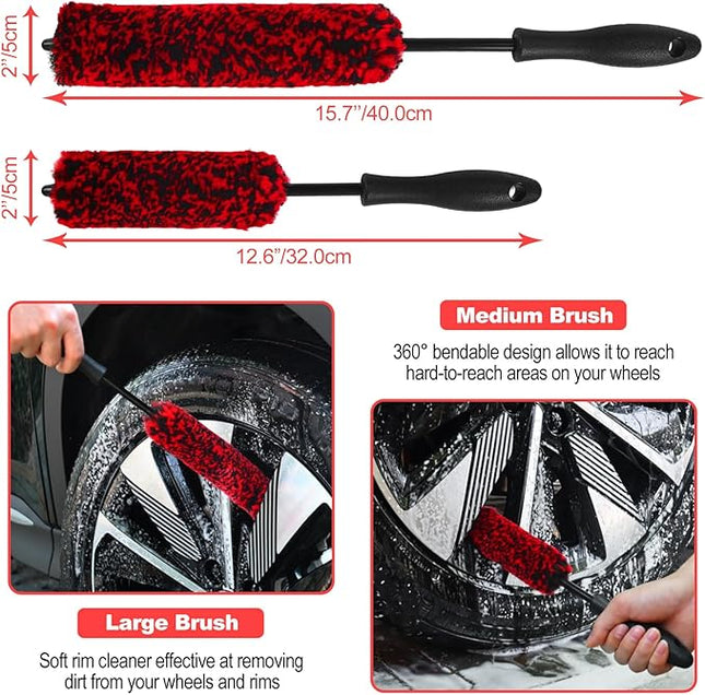 12Pcs Wheel Brush Kit for Cleaning Wheel and Tire, Wheel and Rim Brush, Car Detailing Brushes, Tire Brush, Bendable & Durable Car Wheel Rim Cleaner Brush Set,Car Detailing Cleaning Brush Supplies Kit