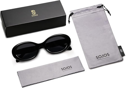 SOJOS Small Retro Oval Polarized Sunglasses for Women Men 90s Vintage UV400 Protection Tiny Sun Glasses SJ2286