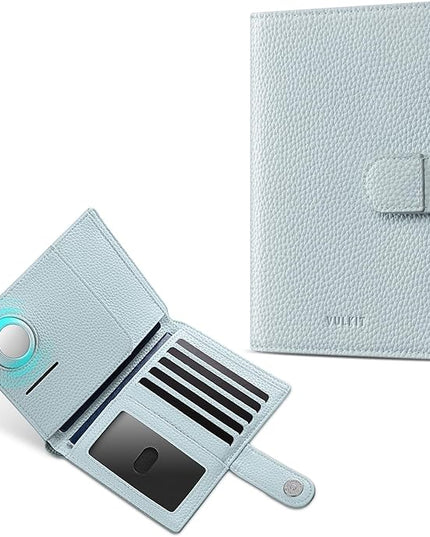 VULKIT Dual Leather Passport Wallet with Airtag Holder Slim Double Passport Holder RFID Blocking Passport Travel Wallet for Women or Men