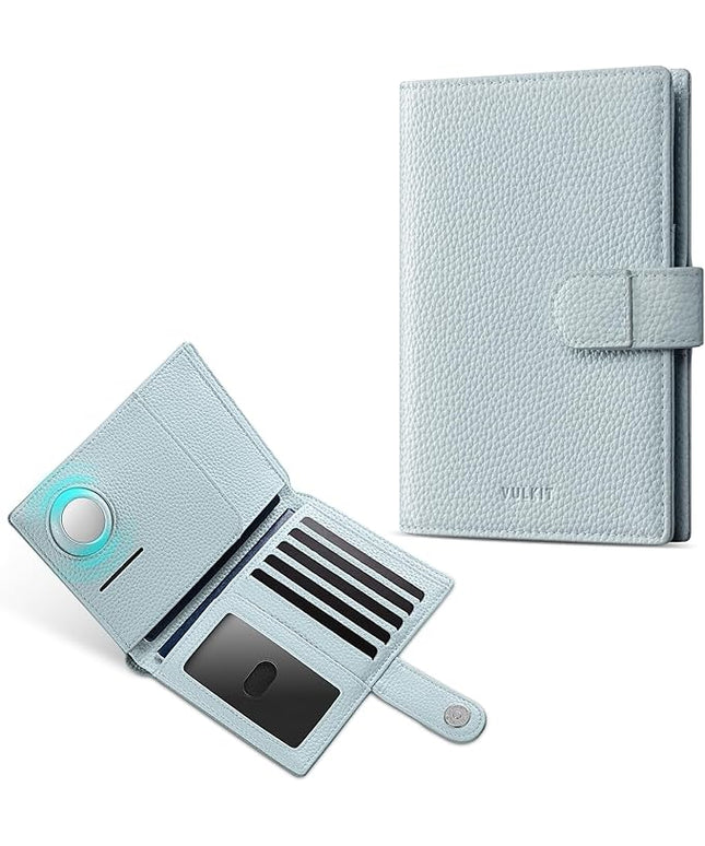 VULKIT Dual Leather Passport Wallet with Airtag Holder Slim Double Passport Holder RFID Blocking Passport Travel Wallet for Women or Men