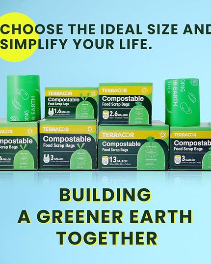 3 Gallon Compostable Trash Bags, Compost Bags for Countertop Bin, 200 Count (Pack of 2) BPI Certified and Meet The ASTM D6400 Standard