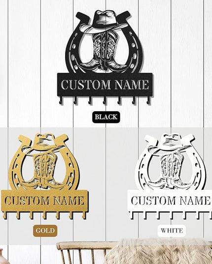 LOWACOS Personalized Key Holder for Wall, Custom Metal Cowboy Key Hooks with Name, Meta Jacket Holder Hooks Organizer Rack, Jacket Hanger Decor for Kitchen, Entryway, Hallway, Office, Doorway