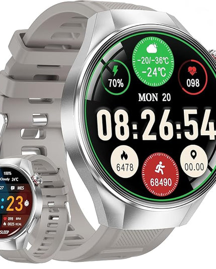 Military Tactical Smart Watch for Men,1.75" Large Crystal Clear HD AMOLED Touchscreen Smartwatches for Android iOS,Fitness Tracker with 120+Sport Modes/Heart Rate/Sleep Monitor (Silver)