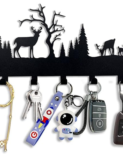 BooWoodNeonMetal Wall Mounted Key Rack | Metal Key Rack Hook Organizer | Metal Key Organizer with 7 Hooks Wall Decoration for Front Door, Hallway, Kitchen, Office