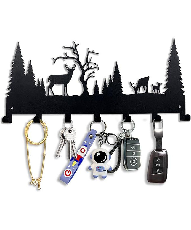 BooWoodNeonMetal Wall Mounted Key Rack | Metal Key Rack Hook Organizer | Metal Key Organizer with 7 Hooks Wall Decoration for Front Door, Hallway, Kitchen, Office