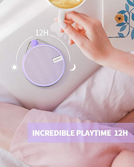INSMY C12 IPX7 Waterproof Shower Bluetooth Speaker, Portable Small Speaker, Speakers Bluetooth Wireless Loud Clear Sound Support TF Card Suction Cup for Kayak Canoe Beach Gift (Purple)