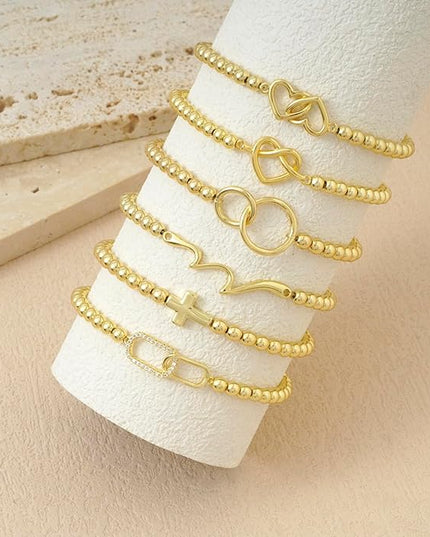 Gold Bracelets for Women 14K Gold Beaded Bracelets Stackable Bracelets for Women Gold Charm Bracelet Non Tarnish Gold Jewelry for Women Trendy