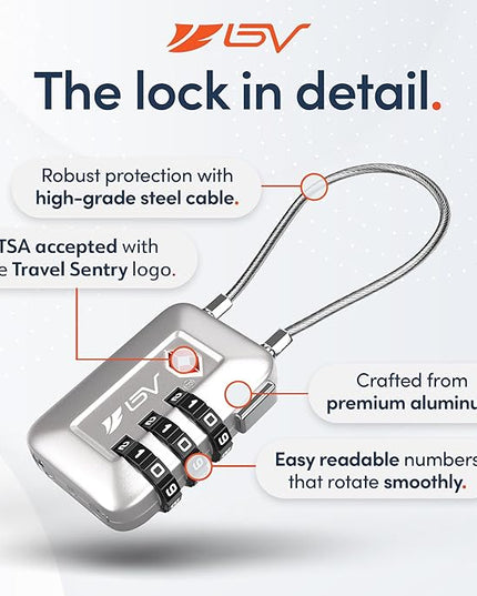 TSA Accepted Luggage Travel Lock, Set-Your-Own Combination Lock for School Gym Locker, Luggage Suitcase Baggage Locks, Filing Cabinets, Toolbox, Case (Silver, 6 Pack)