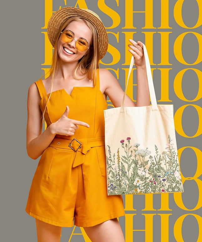 AUSVKAI Canvas Tote Bag for Women, Aesthetic Cute Grocery Grocery Reusable Cotton Gift Bag for Shooping Beach Trendy Gifts