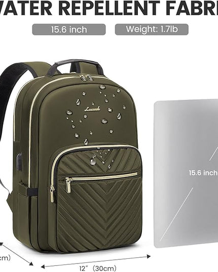 LOVEVOOK Laptop Backpack for Women 15.6 inch,Cute Womens Travel Backpack Purse,Professional Laptop Computer Bag,Waterproof Work Business College Teacher Bags Carry on Backpack with USB Port,Army Green