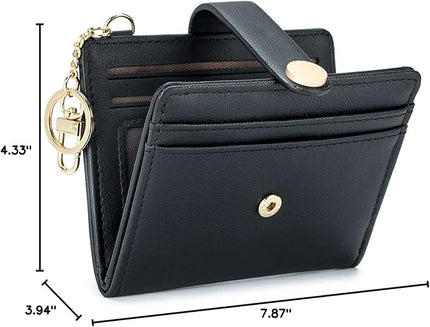 POIUGOYA Slim Wallet for Women,RFID Blocking Bifold Credit Card Holder with Zipper Coin Pocket,ID Window,Keychain