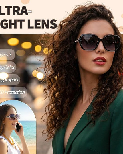 DragonflyDreams 4 Pcs Women Large Sunglasses, UV 400 Glasses Oversized Classic Trend Ladies Sunglasses Sparkling Large Frame