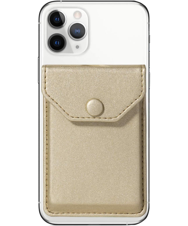Card Holder for Back of Phone Adhesive Cell Phone Leather Wallet Stick On Card Holder Credit Card Holder Pocket for Men Women RFID Blocking Covers Gold