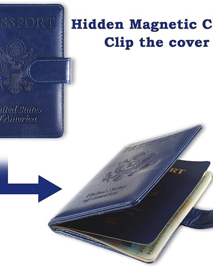 Sizobi Passport Holder for Travel,RFID Passport Cover Wallet for Women Men,Leather Passport Book Card Holder Case for International Travel Must Haves Accessories,Cruise Ship Essentials Gifts,Dark Blue