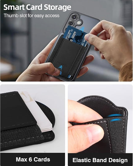 HiWe for MagSafe Wallet for Galaxy S25/S24 Series with Magnetic Case and iPhone 17/16/15/14/13/12 Series, No Case, 6 Cards Holder, RFID Leather Slim, Black