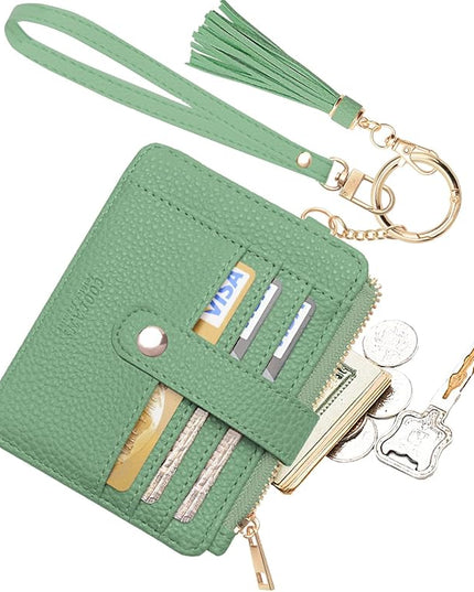 COOLANS Silicone Bracelet Wristlet Wallet Credit Card Holder RFID,ID Window,Key Ring Tassel,Slim Wallet Women Keychain Purse