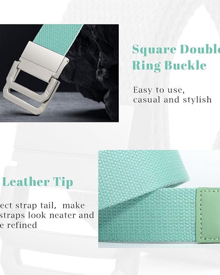 SANSTHS Canvas Belt with Double Ring Buckle, Fabric Web Belt for Women Men Double Ring for Outdoor & Casual Wear