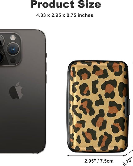 ELFISH Mini RFID Aluminum Wallet Credit Cards Holder Business Card Case Metal ID Case for Men Women（Leopard