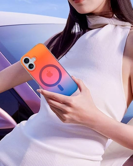 Aesthetic Case for iPhone 17 Case for Women Girls [Compatible with Magsafe] Cute Girly Trendy Glitter Sparkly Rainbow Magnetic Protective Phone Cover, Matte Iridescent Orange & Blue