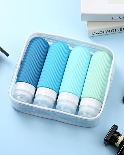 Travel Bottles for Toiletries, Tsa Approved 3oz Portable Travel Bottles, BPA Free Leak Proof Squeezable Silicone Travel Size Containers, Travel Accessories with Clear Toiletry Bag (4 Pack)