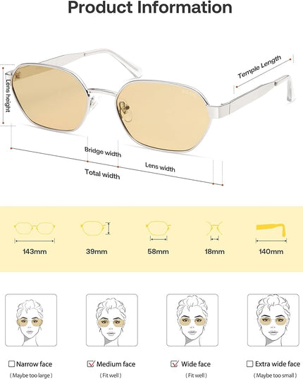 SOJOS Trendy Polarized Hexagon Sunglasses for Women Men, UV400 Retro Rectangle Shades SJ1238
