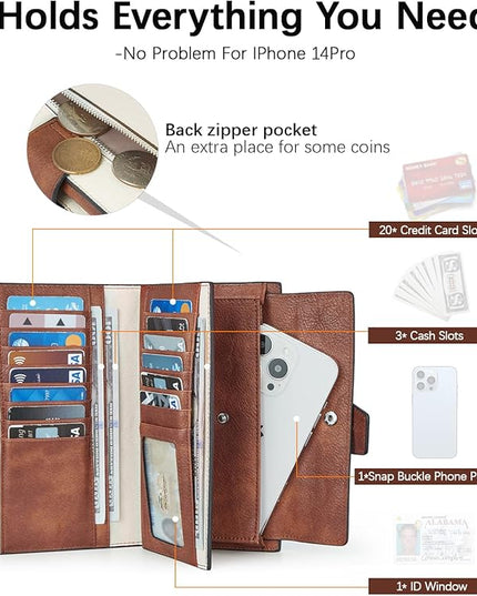 BOSTANTEN Womens Leather Wallets RFID Blocking Large Capacity Credit Cards Holder Phone Clutch Apricot