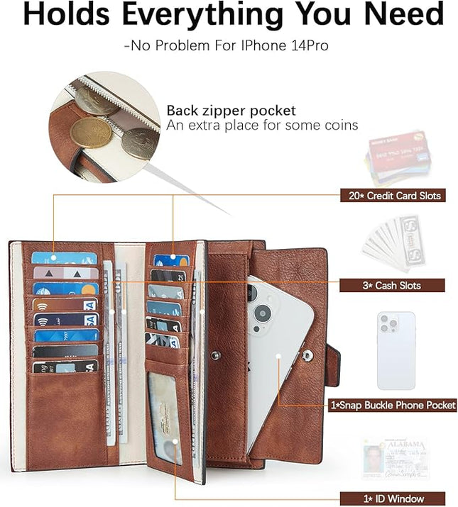 BOSTANTEN Womens Leather Wallets RFID Blocking Large Capacity Credit Cards Holder Phone Clutch Apricot