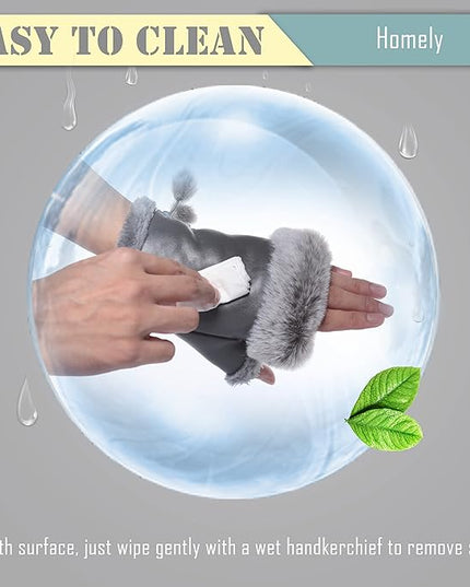 Cute Winter Gloves - Fuzzy Furry Faux Fur Lined, Warm Hands Warmer for Women