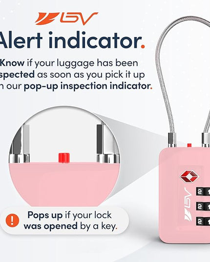 TSA Accepted Luggage Travel Lock, Set-Your-Own Combination Lock for School Gym Locker, Luggage Suitcase Baggage Locks, Filing Cabinets, Toolbox, Case (Pink, 4 Pack)