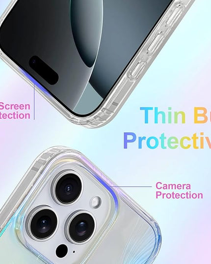 Glitter Case for iPhone 16 Pro Max Case for Women Girls [ Compatible with Magsafe ] Clear Cute Aesthetic Girly Iridescent Feather Sparkly Bling Magnetic Phone Cover, Gradient Blue & Pink