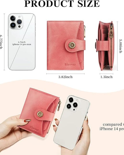 Blucoay Womens Wallet,RFID Blocking Wallet Women Soft Leather Bifold Small Wallets For Women Card Holder With Removable ID Window(pink)