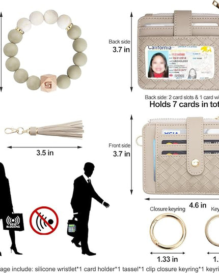 COOLANS Silicone Bracelet Wristlet Wallet Credit Card Holder RFID,ID Window,Key Ring Tassel,Slim Wallet Women Keychain Purse