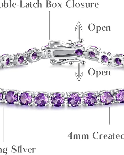 FANCIME Birthstone Bracelet Sterling Silver Gemstone Tennis Bracelets Fine Jewelry Wedding Bridal Prom Birthday Gift for Women Her, Length 7.2 Inch Width 4mm
