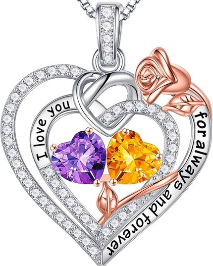 Iefil Christmas Gifts for Wife Women - 925 Sterling Silver Double Birthstone Necklace, Anniversary Birthday Gifts for Women, Jewelry Gift for Wife Girlfriend Mom Her