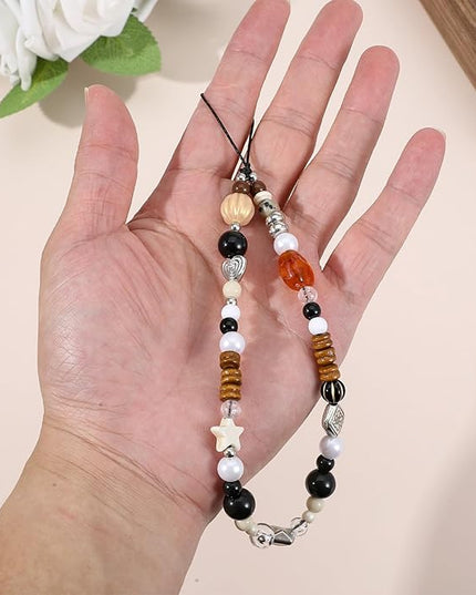 Cell Phone Charm Wrist Strap, Cute Camera Strap Beaded Chain, Lanyard Wrist Keychain Brown Charm & Bag Charms Brown Keychain, Lanyard for Keys Purse