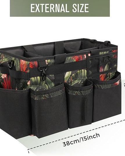 Wearable Cleaning Caddy, Cleaning Caddy Supplies Organizer with Handle & Shoulder Straps for Housekeepers, Under Sink & Car Cleaning Tool Organizers Bag with 4 Foldable Divider (GreenBush)