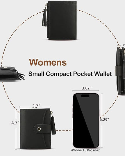 yiijay Small Wallet for Women RFID Blocking Tassle Bifold Slim Thin Leather Wallet Credit Card Holder Wallet Ladies Mini Wallet with Widened Zipper Pocket