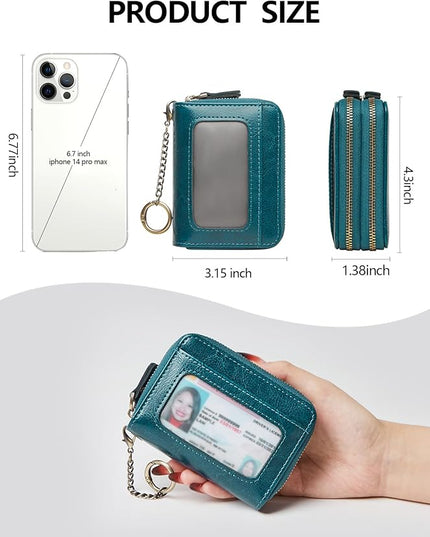 TFKGS Credit Card Holder for Women RFID Wallet Leather Womens Wallet with Zipper Blocking Keychain Card Accordion Wallets Gifts for Women Blue