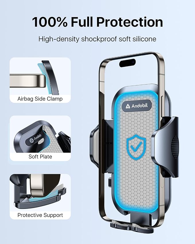 andobil 2026 Upgraded Car Phone Holder Mount for Vent, Military Sturdy Metal Clip Air Vent Phone Holder for Your Car Easy Used Cell Phone Car Mount for iPhone 16 15 14 13 12 Pro Max Samsung Grey
