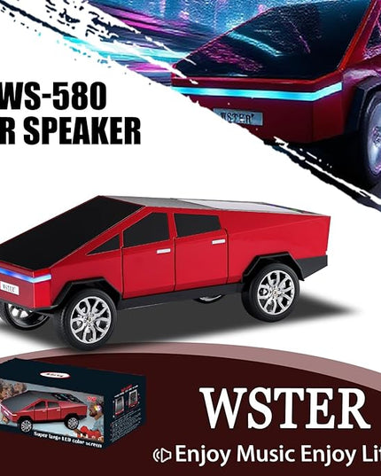 Futuristic Pickup Truck Replica Bluetooth Speaker with LED Display Screen – TWS Stereo, FM, USB/TF Playback, LED Lights, Built-in Mic, Gift for Car Lovers & Tech Fans (Red) (Red)