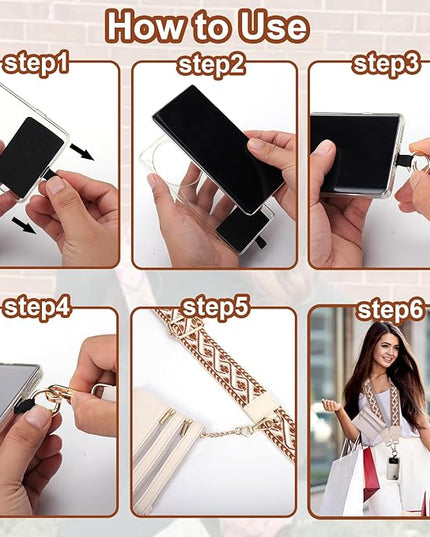 XANGNIER Clip and Go Strap for Phone with Wallet Crossbody, Phone Strap with Zippered Wallet, Adjustable Anti Theft Cellphone Lanyard for Women, Cellphone Chain Accessories,Multicolor 2