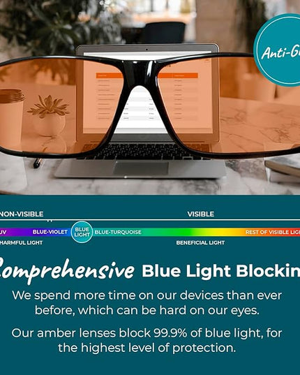 100% Blue Light Blocking Glasses - Women + Men - Better Sleep - Anti Eye Strain Protection - Computer Screens Gaming