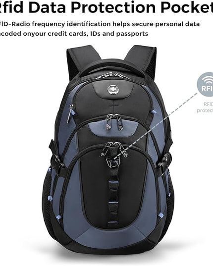 Swissdigital Design Laptop Backpack with USB Charging Port, Travel Backpack Fits 15.6 inches Computer, 31L College School Backpack for Men, Haze Blue/Black | SD803-16