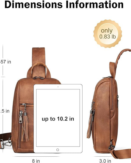 FADEON Sling Bag for Women, Crossbody Backpack with Tassels, Designer Leather Shoulder Chest Bags for Travel