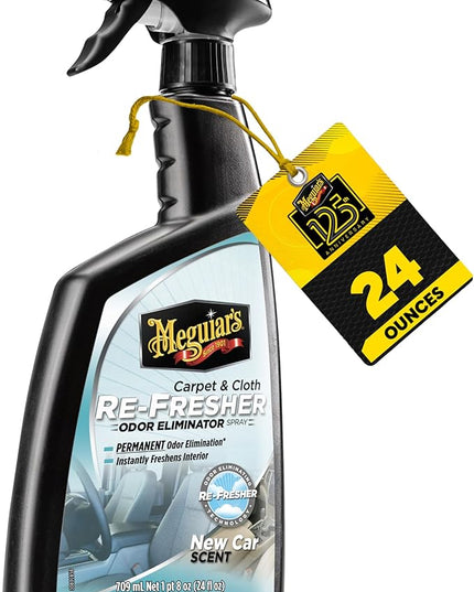 Meguiar's Carpet & Cloth Re-Fresher Odor Eliminator Spray - Interior Fabric Odor Eliminator - Permanently Eliminates Odors & Freshens Fabrics in your Car, Easy to Use Trigger Spray, 24 Oz