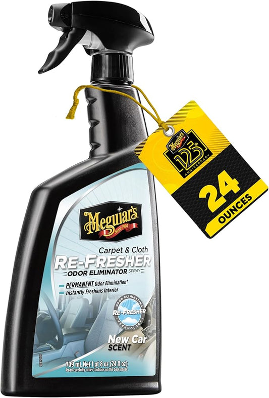 Meguiar's Carpet & Cloth Re-Fresher Odor Eliminator Spray - Interior Fabric Odor Eliminator - Permanently Eliminates Odors & Freshens Fabrics in your Car, Easy to Use Trigger Spray, 24 Oz
