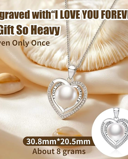 Gifts for Wife Pearl Double Heart I Love You Forever Necklace Jewelry for Women Anniversary Women Necklaces Birthday Gift Ideas, Mothers Day Valentines Christmas for Girlfriend Mom Daughter