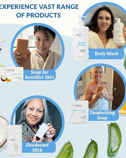 Mirai Clinical's Deodorizing Body Wipes for Women & Men - Cleansing & Refreshing Deodorant Wipes Women & Men Love - Fights Nonenal® Body Odor - For Whole Body Usage - Unscented - 3 packs.